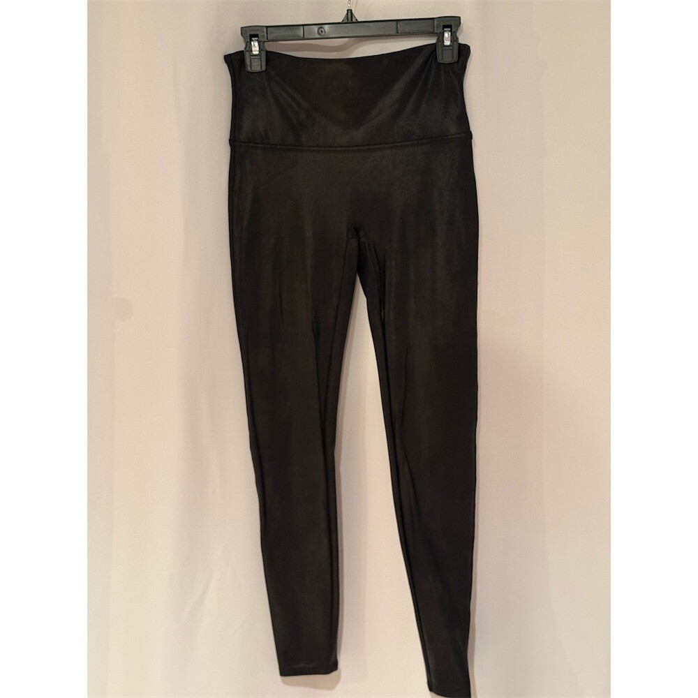 SPANX Faux Leather Leggings Womens Size L Black High Waisted Shaping